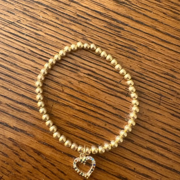 Gold Beaded Bracelet with Heart Charm - Picture 1 of 2